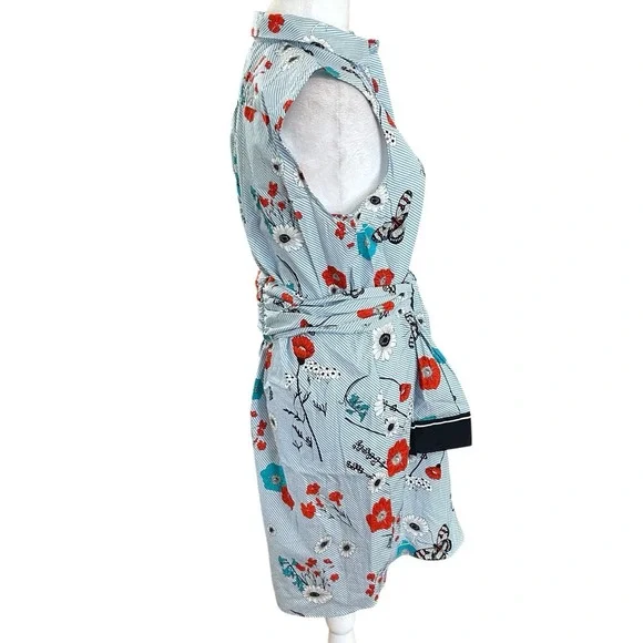 Zara blue Striped/floral shirt dress‎  Sz medium blue,multicolor - Picture 4 of 6